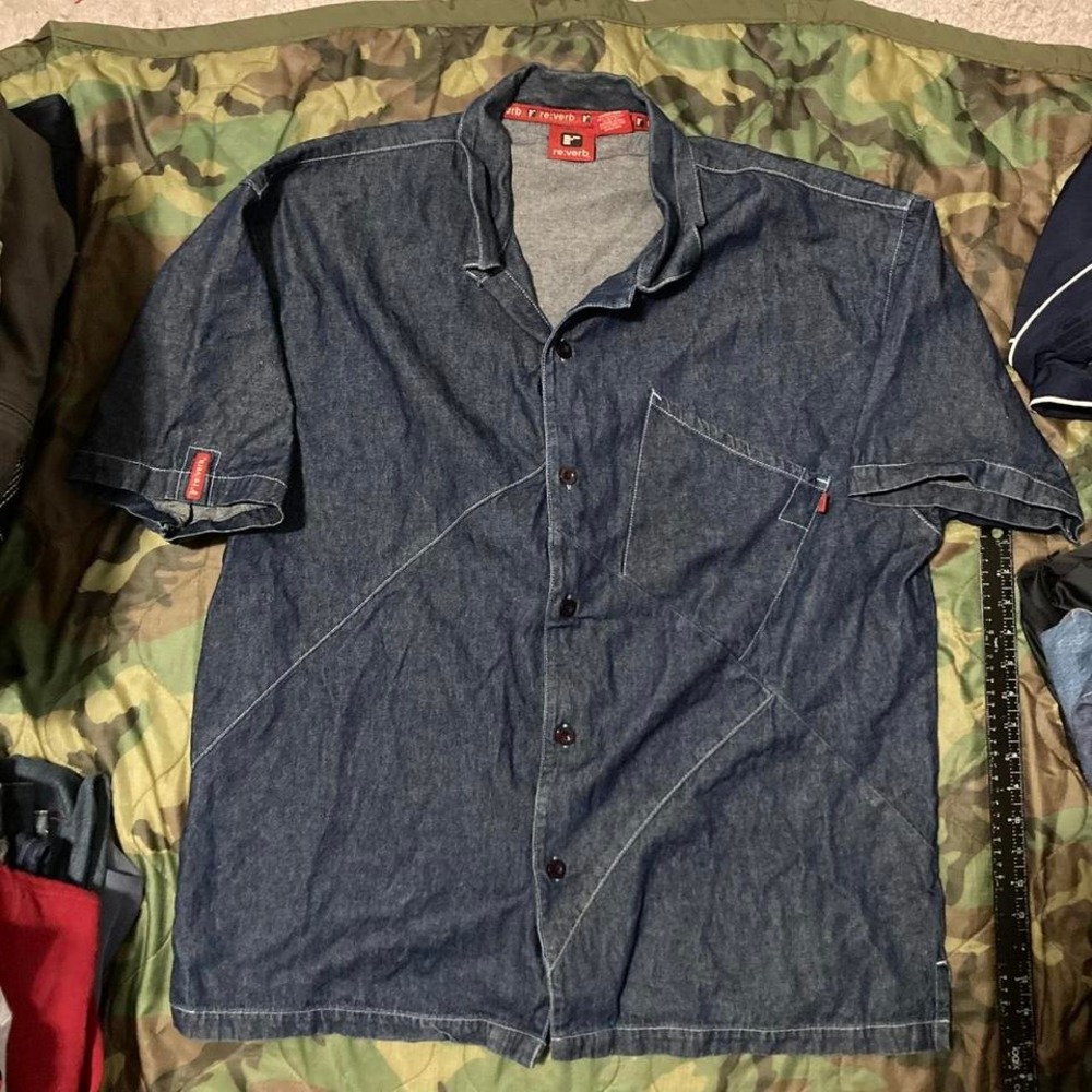 Re:verb vintage y2k denim shirt baggy hip hop twisted seam‎ men's XL/24.5